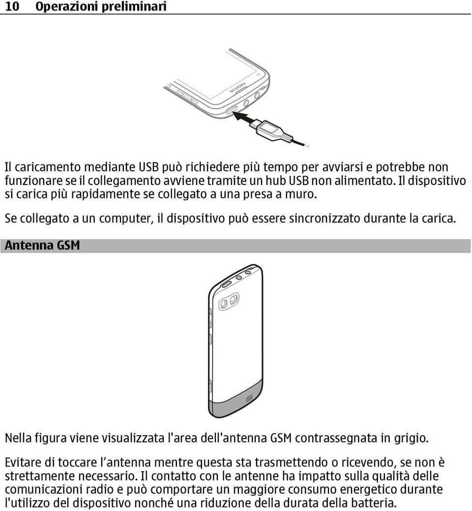 Antenna GSM Nella figura viene visualizzata l'area dell'antenna GSM contrassegnata in grigio.