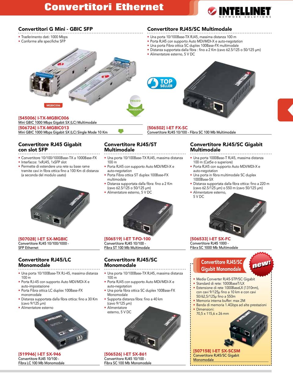 5/125 o 50/125 µm) Alimentatore esterno, 5 V DC MGBIC006 [545006] I-TX-MGBIC006 Mini GBIC 1000 Mbps Gigabit SX (LC) Multimodale [506724] I-TX-MGBIC013 Mini GBIC 1000 Mbps Gigabit SX (LC) Single Mode