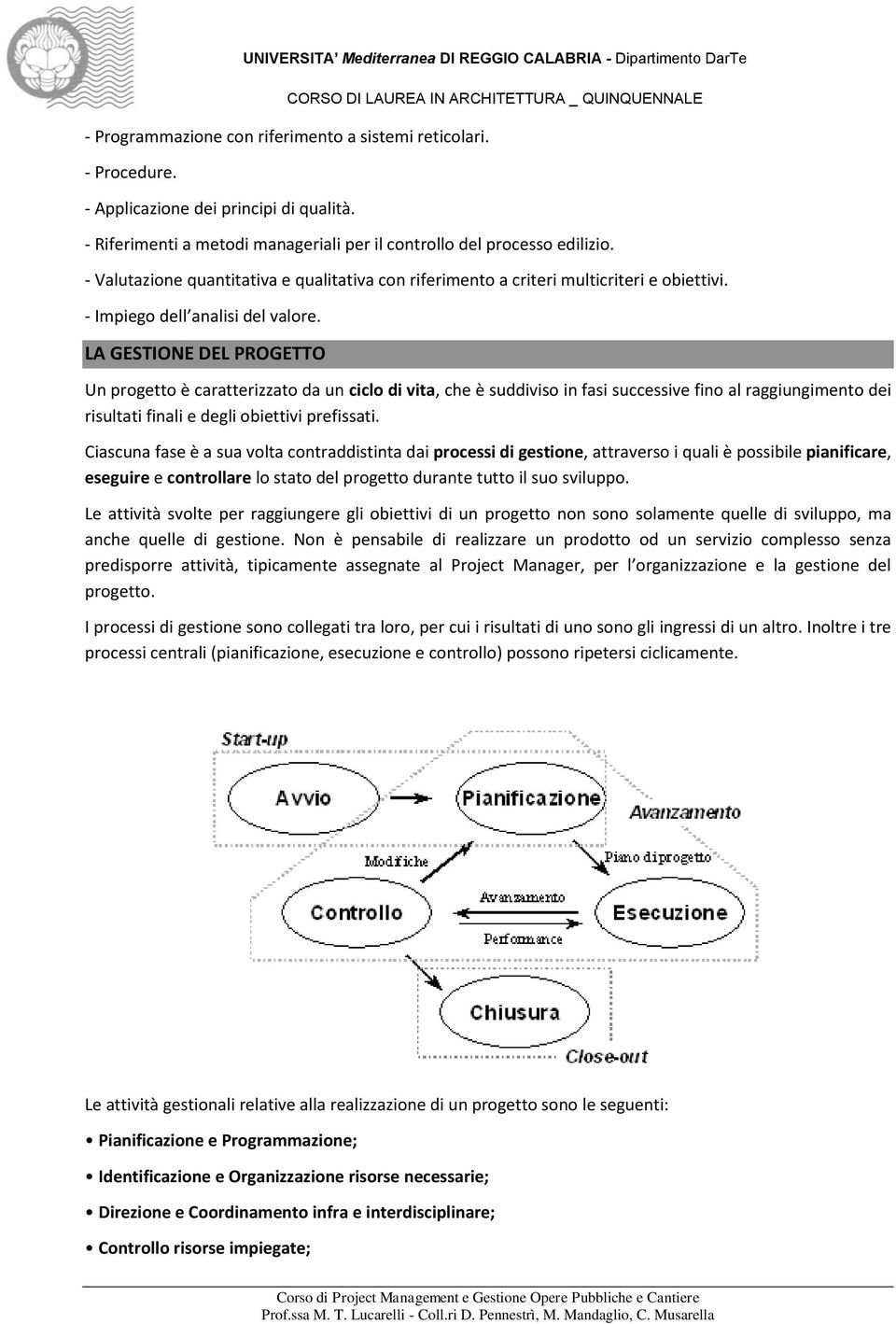 LA GESTIONE DEL PROGETTO Un progetto è caratterizzato da un ciclo di vita, che è suddiviso in fasi successive fino al raggiungimento dei risultati finali e degli obiettivi prefissati.