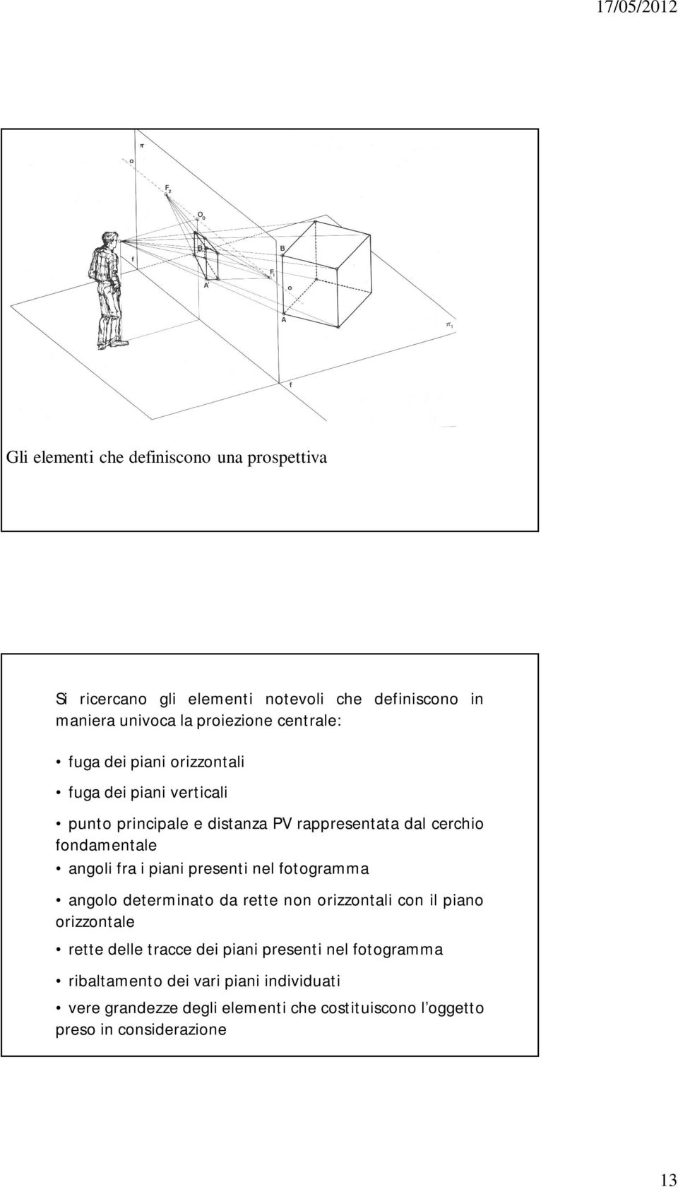 piani presenti nel fotogramma angolo determinato da rette non orizzontali con il piano orizzontale rette delle tracce dei piani presenti