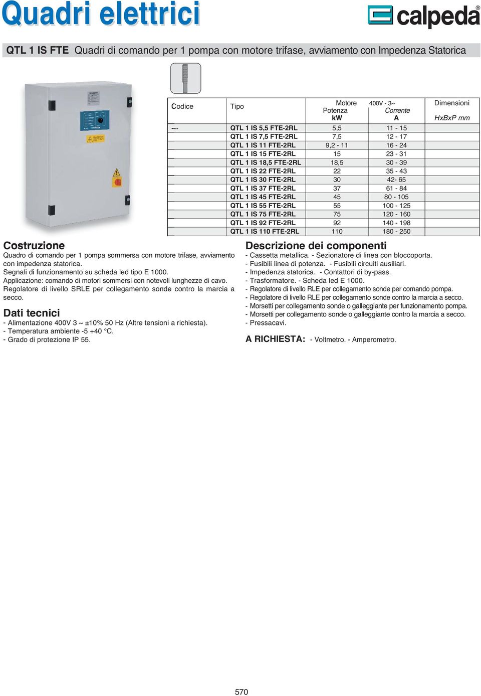 - limentazione 00V 3 ~ ±10% 50 Hz (ltre tensioni a richiesta).