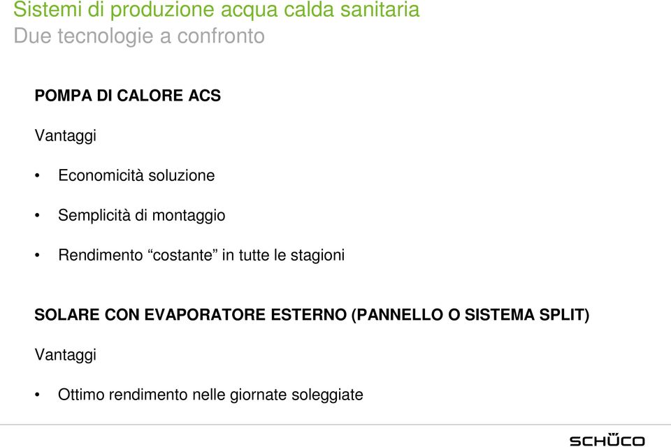 Rendimento costante in tutte le stagioni SOLARE CON EVAPORATORE ESTERNO