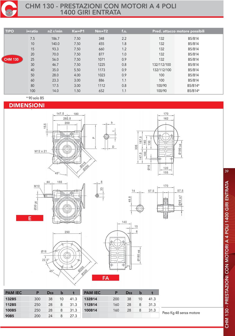9 100 B5/B14 60 23.3 3.00 886 1.1 100 B5/B14 80 17.5 3.00 1112 0.8 100/90 B5/B14* 100 14.0 1.50 652 1.1 100/90 B5/B14* * 90 solo B5 DIMENSIONI 39 E PAM IEC P DE8 b t 132B5 300 38 10 41.