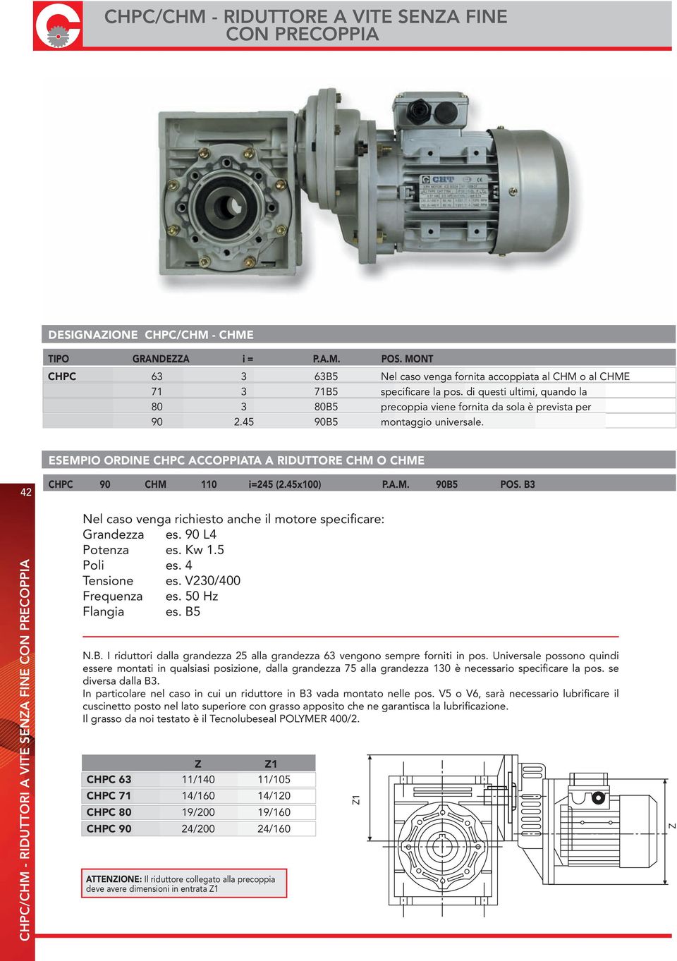 45 90B5 montaggio universale. ESEMPIO ORDINE CHPC ACCOPPIATA A RIDUTTORE CHM O CHME 42 CHPC 90 CHM 110 i=245 (2.45x100) P.A.M. 90B5 POS.