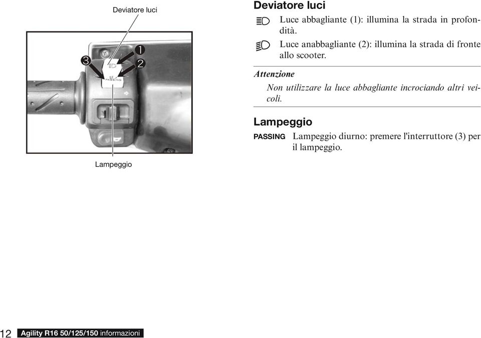 Non utilizzare la luce abbagliante incrociando altri veicoli.