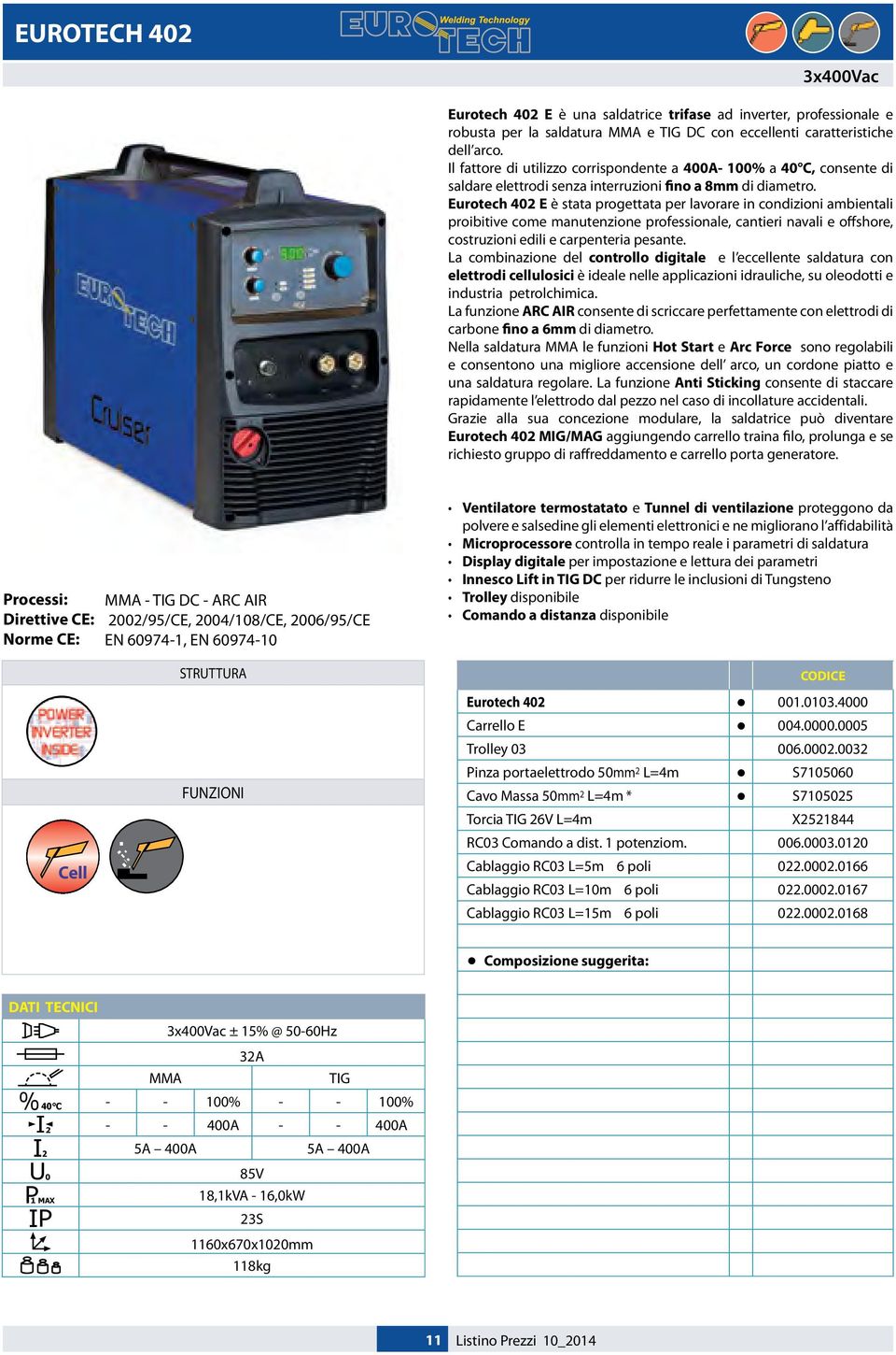 Eurotech 402 E è stata progettata per lavorare in condizioni ambientali proibitive come manutenzione professionale, cantieri navali e offshore, costruzioni edili e carpenteria pesante.