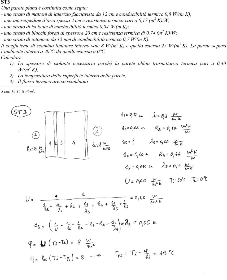 intonaco da 15 mm di conducibilità termica 0,7 W/(m K). Il coefficiente di scambio liminare interno vale 8 W/(m 2 K) e quello esterno 25 W/(m 2 K).