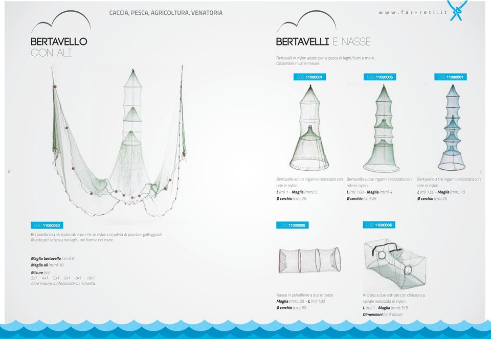 L (m): 1,60 - Maglia (mm): 4 Ø cerchio (cm): 25 Bertavello a tre inganni realizzato con rete in nylon.
