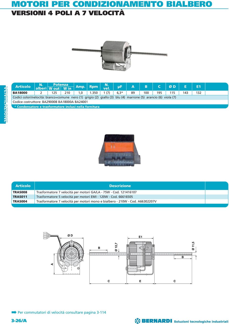 Codice costruttore: BA29000B BA18000A BA24001 * Condensatore e trasformatore inclusi nella fornitura Descrizione TRAS008 Trasformatore 7 velocità