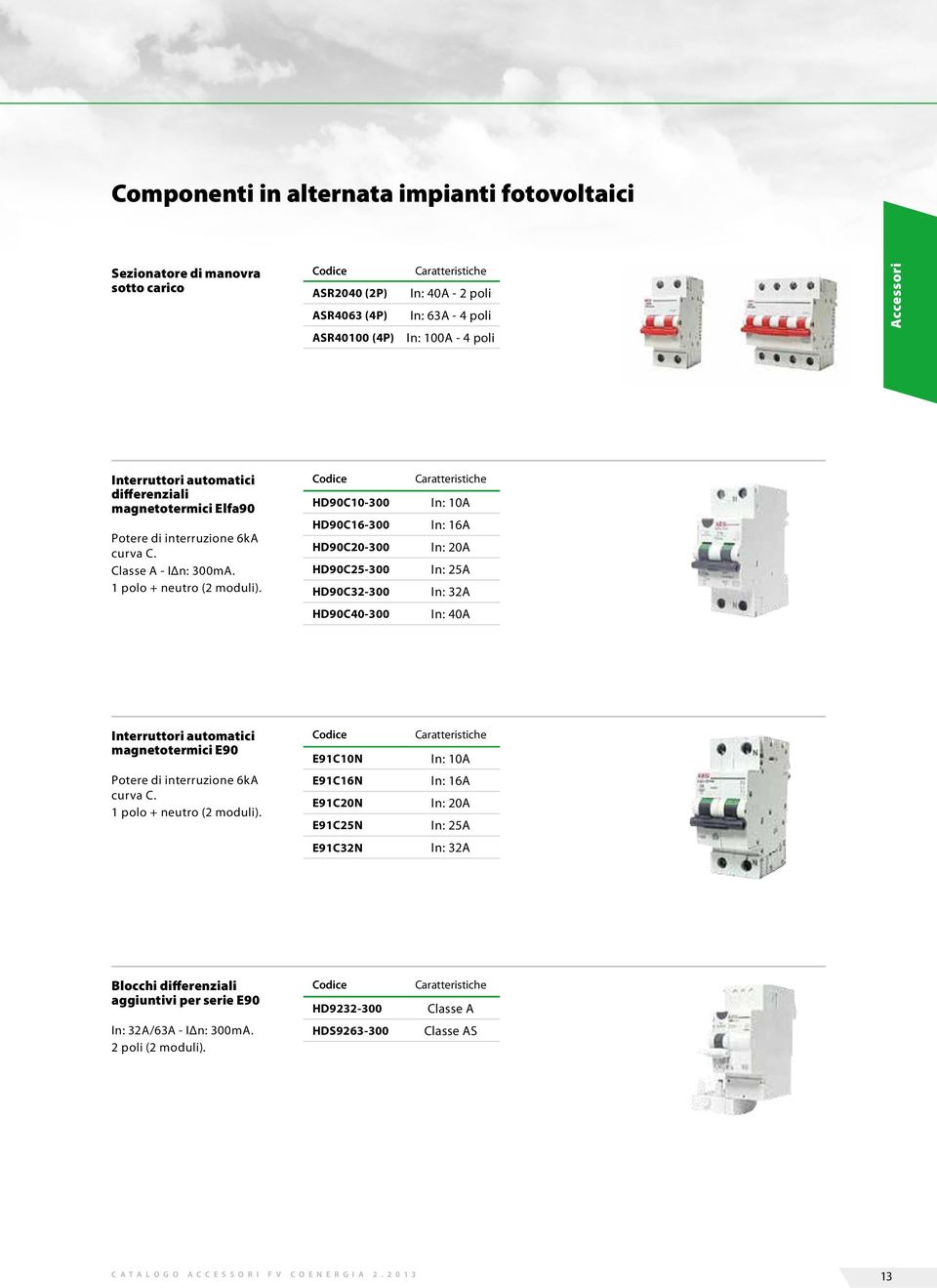 HD90C10-300 HD90C16-300 HD90C20-300 HD90C25-300 HD90C32-300 Caratteristiche In: 10A In: 16A In: 20A In: 25A In: 32A HD90C40-300 In: 40A Interruttori automatici magnetotermici E90 E91C10N