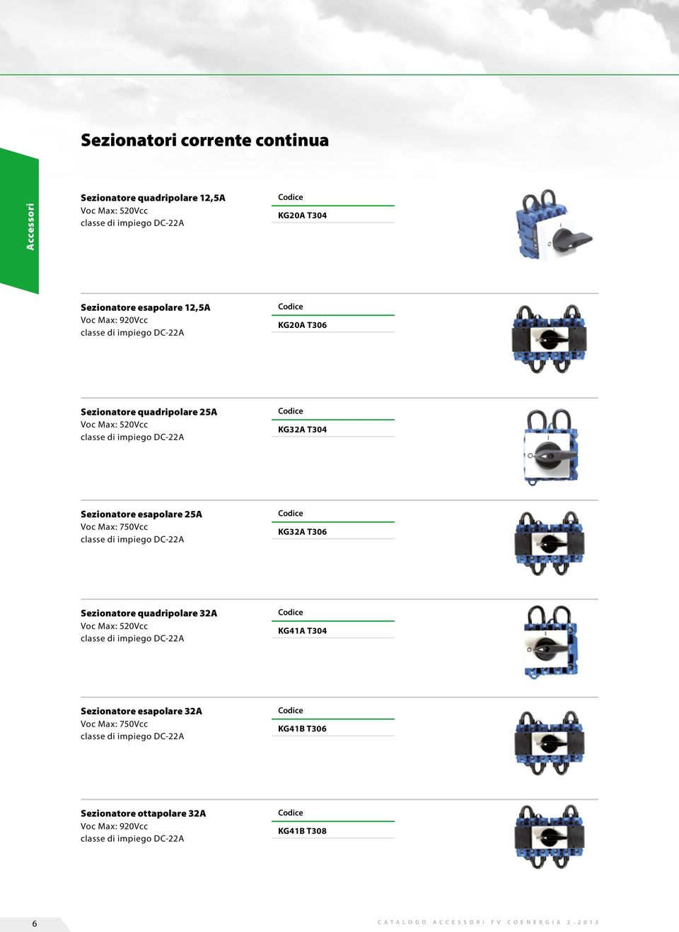 classe di impiego DC-22A Sezionatore quadripolare 32A Voc Max: 520Vcc classe di impiego DC-22A Sezionatore esapolare 32A Voc Max: 750Vcc classe di