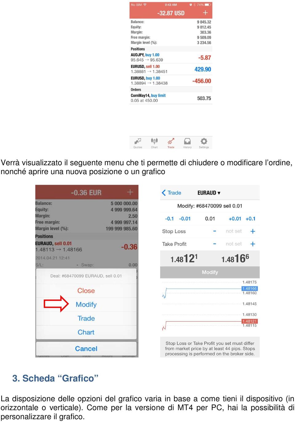 Scheda Grafico La disposizione delle opzioni del grafico varia in base a come tieni il