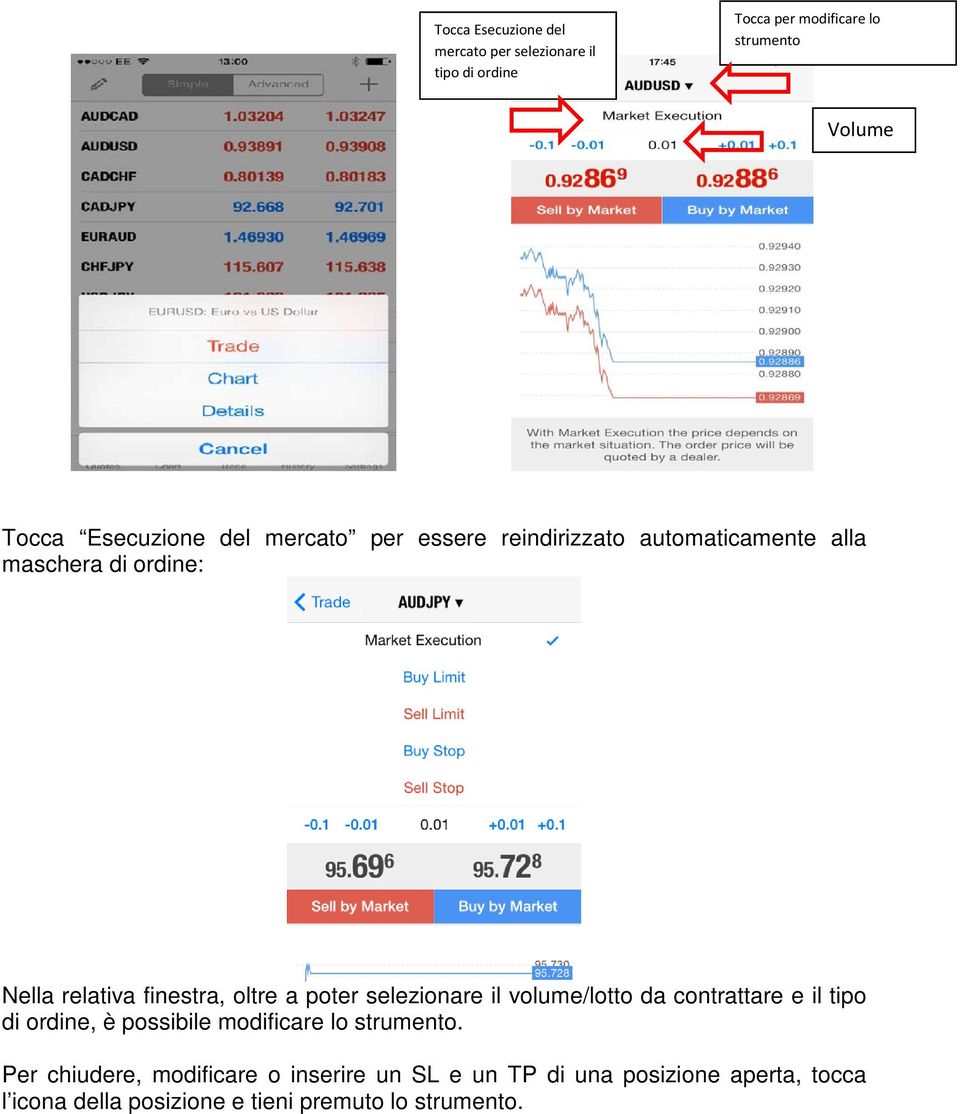 oltre a poter selezionare il volume/lotto da contrattare e il tipo di ordine, è possibile modificare lo strumento.