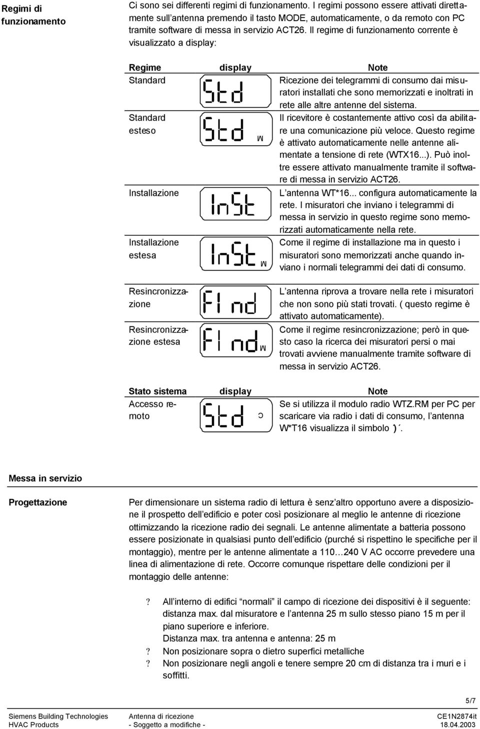 Il regime di funzionamento corrente è visualizzato a display: egime display Note Standard icezione dei telegrammi di consumo dai misuratori installati che sono memorizzati e inoltrati in rete alle