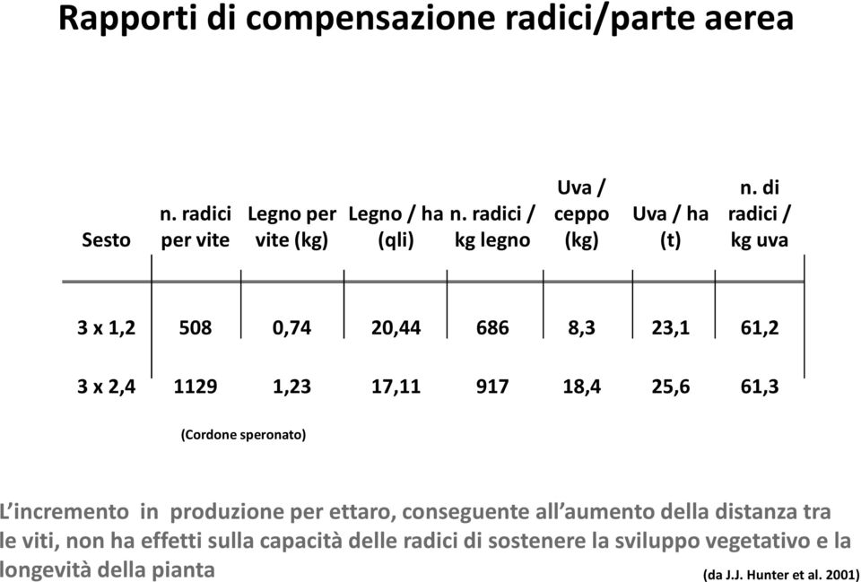 di radici / kg uva 3 x 1,2 508 0,74 20,44 686 8,3 23,1 61,2 3 x 2,4 1129 1,23 17,11 917 18,4 25,6 61,3 (Cordone speronato) L