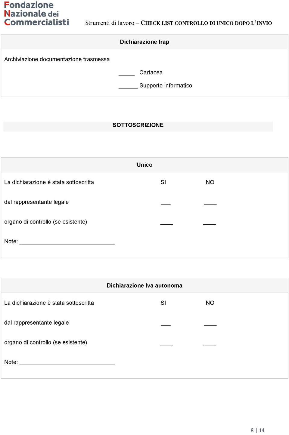 organo di controllo (se esistente) Note: Dichiarazione Iva autonoma La dichiarazione è