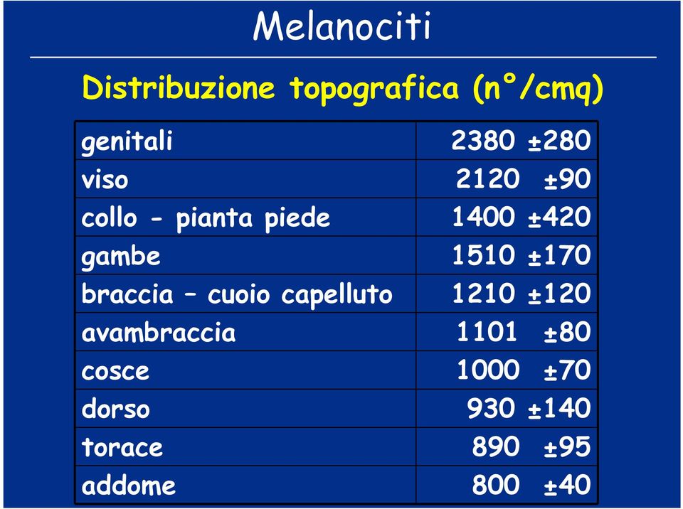 1510 ±170 braccia cuoio capelluto 1210 ±120 avambraccia