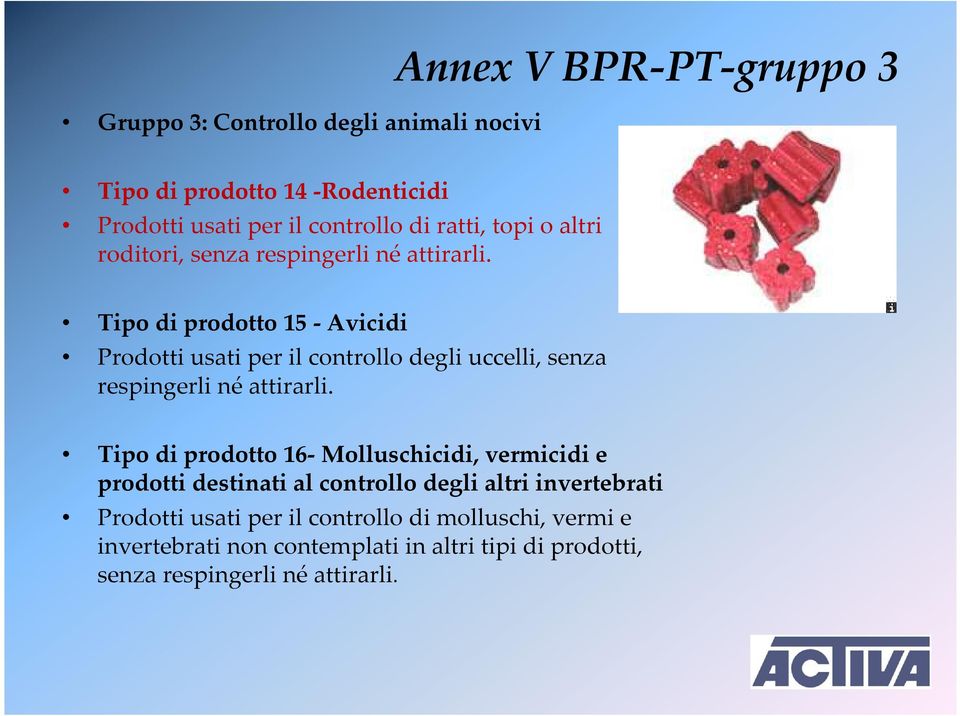 Tipo di prodotto 15 -Avicidi Prodotti usati per il controllo degli uccelli, senza respingerli né attirarli.