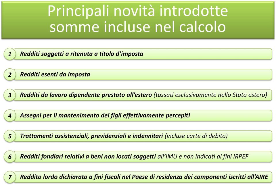 effettivamente percepiti 5 Trattamenti assistenziali, previdenziali e indennitari (incluse carte di debito) 6 Redditi fondiari relativi a