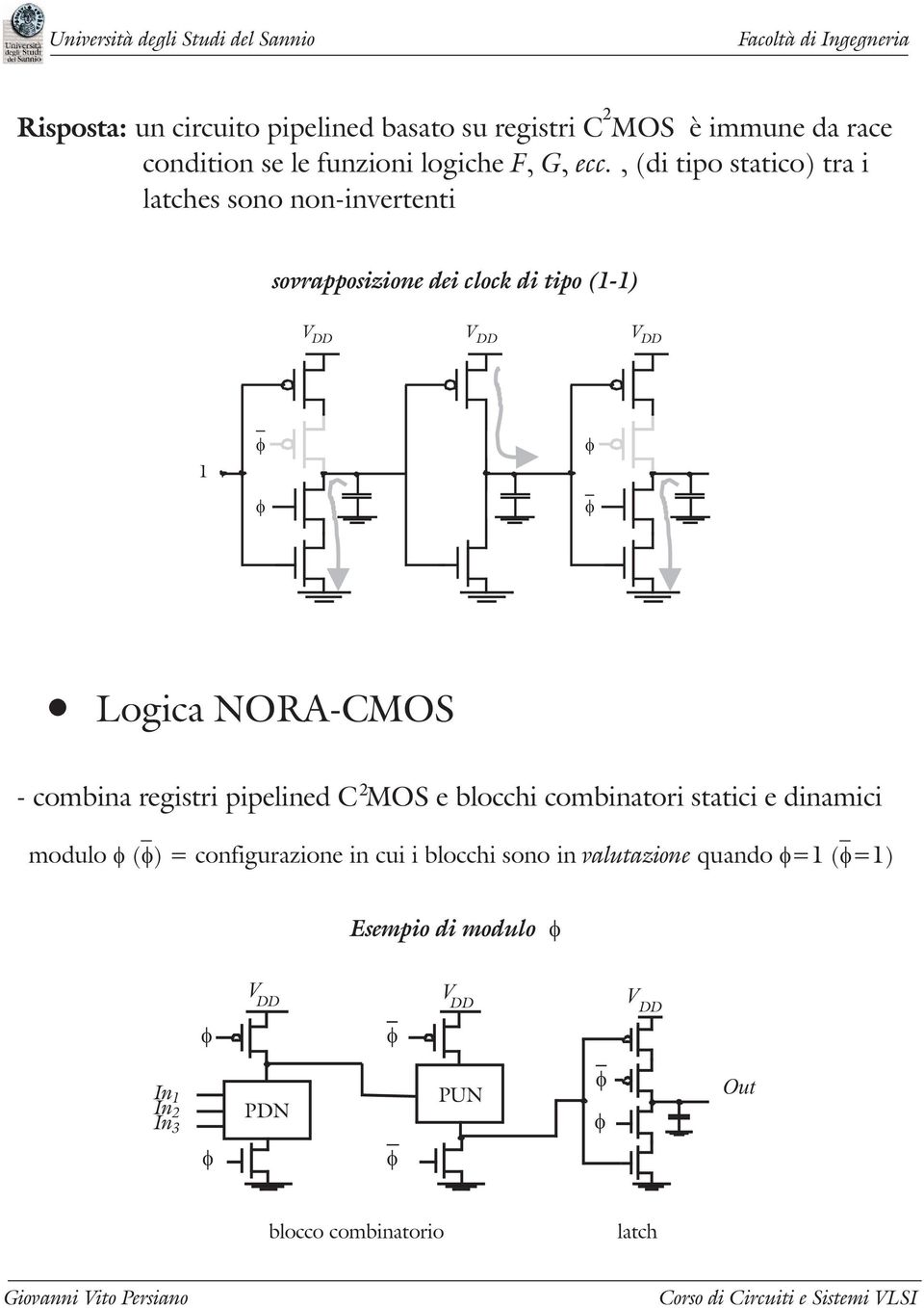 , (di tipo statico) tra i latches sono non-invertenti sovrapposizione dei clock di tipo (1-1) 1 Logica NORA-CMOS