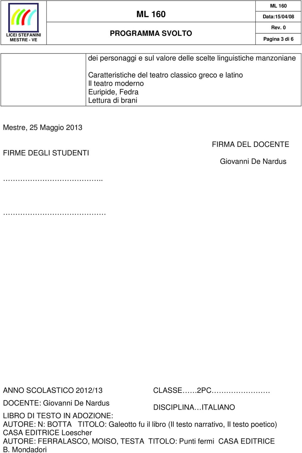 . ANNO SCOLASTICO 2012/13 CLASSE 2PC DOCENTE: Giovanni De Nardus DISCIPLINA ITALIANO LIBRO DI TESTO IN ADOZIONE: AUTORE: N: BOTTA TITOLO: