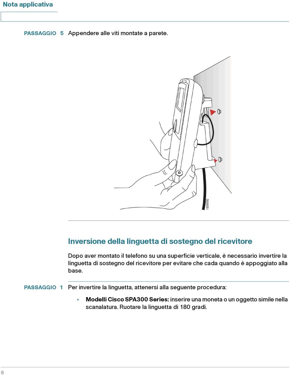 necessario invertire la linguetta di sostegno del ricevitore per evitare che cada quando è appoggiato alla base.