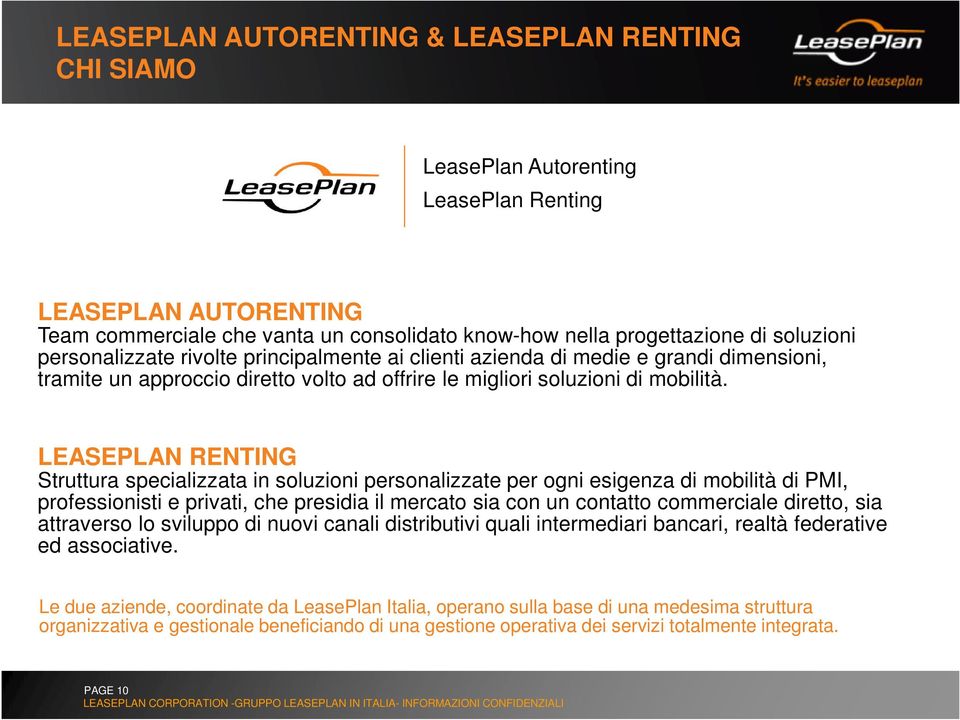 orting on line Fatturazione via web LEASEPLAN RENTING Struttura specializzata in soluzioni personalizzate per ogni esigenza di mobilità di PMI, professionisti e privati, che presidia il mercato sia