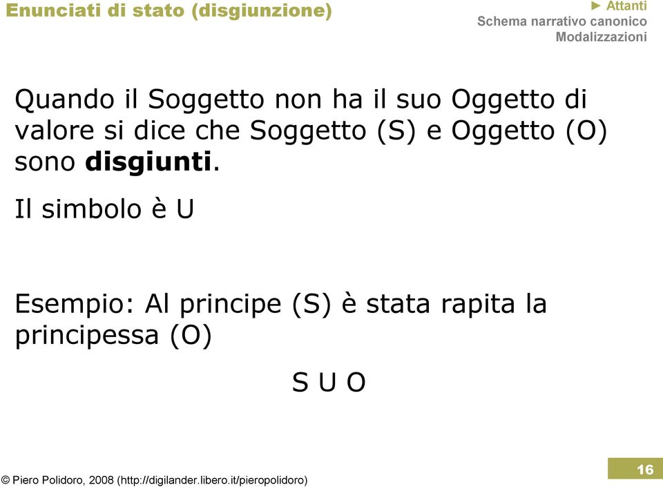 (S) e Oggetto (O) sono disgiunti.