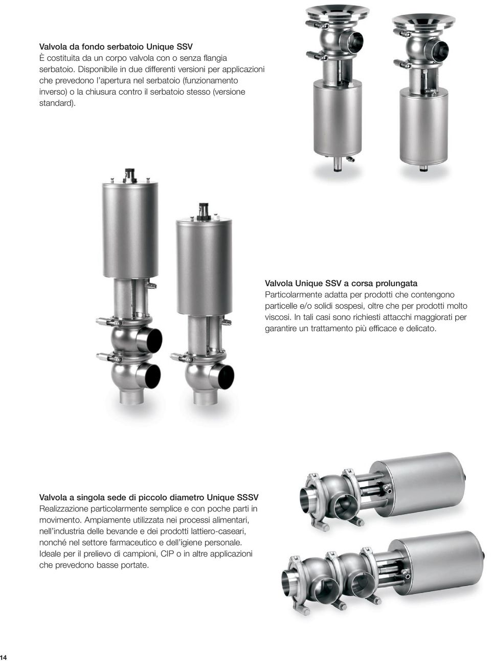 Valvola Unique SSV a corsa prolungata Particolarmente adatta per prodotti che contengono particelle e/o solidi sospesi, oltre che per prodotti molto viscosi.