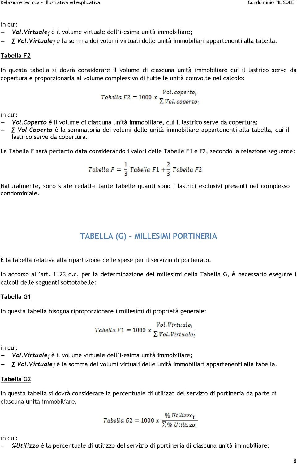 calcolo: in cui: Vol.Coperto è il volume di ciascuna unità immobiliare, cui il lastrico serve da copertura; Vol.