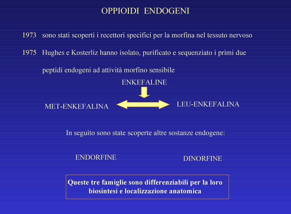 sensibile ENKEFALINE MET-ENKEFALINA LEU-ENKEFALINA In seguito sono state scoperte altre sostanze endogene: