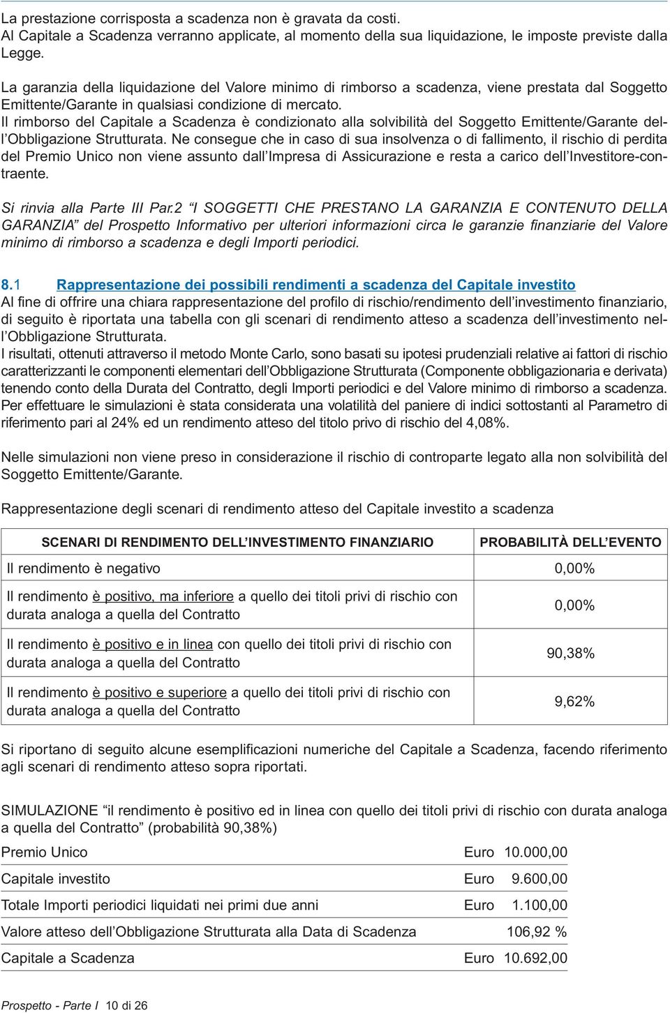 Il rimborso del Capitale a Scadenza è condizionato alla solvibilità del Soggetto Emittente/Garante dell Obbligazione Strutturata.