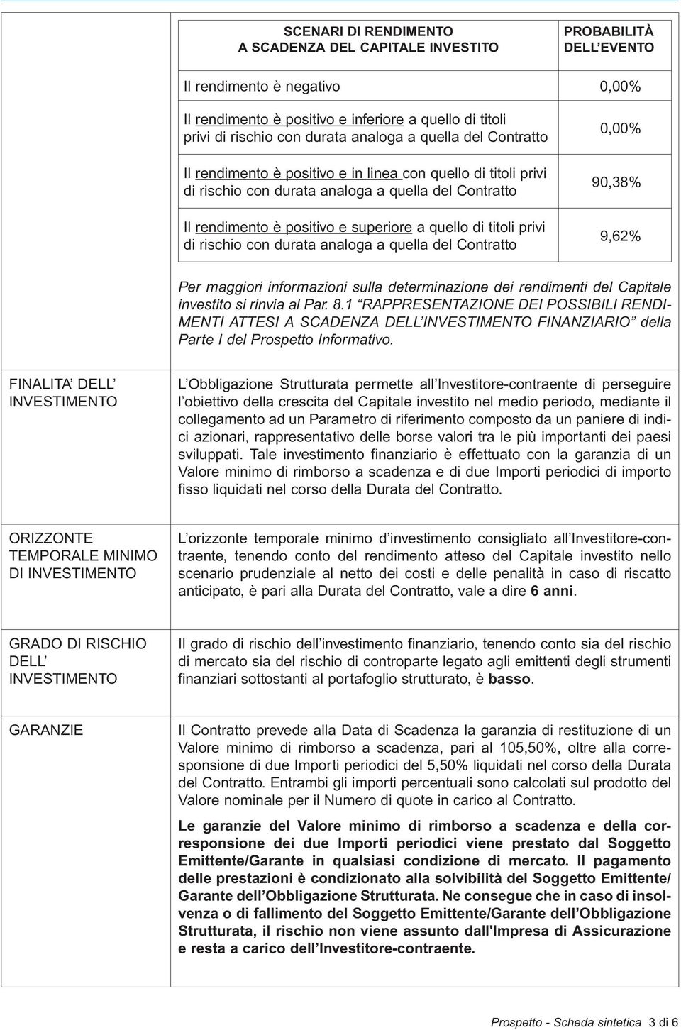 titoli privi di rischio con durata analoga a quella del Contratto 0,00% 90,38% 9,62% Per maggiori informazioni sulla determinazione dei rendimenti del Capitale investito si rinvia al Par. 8.