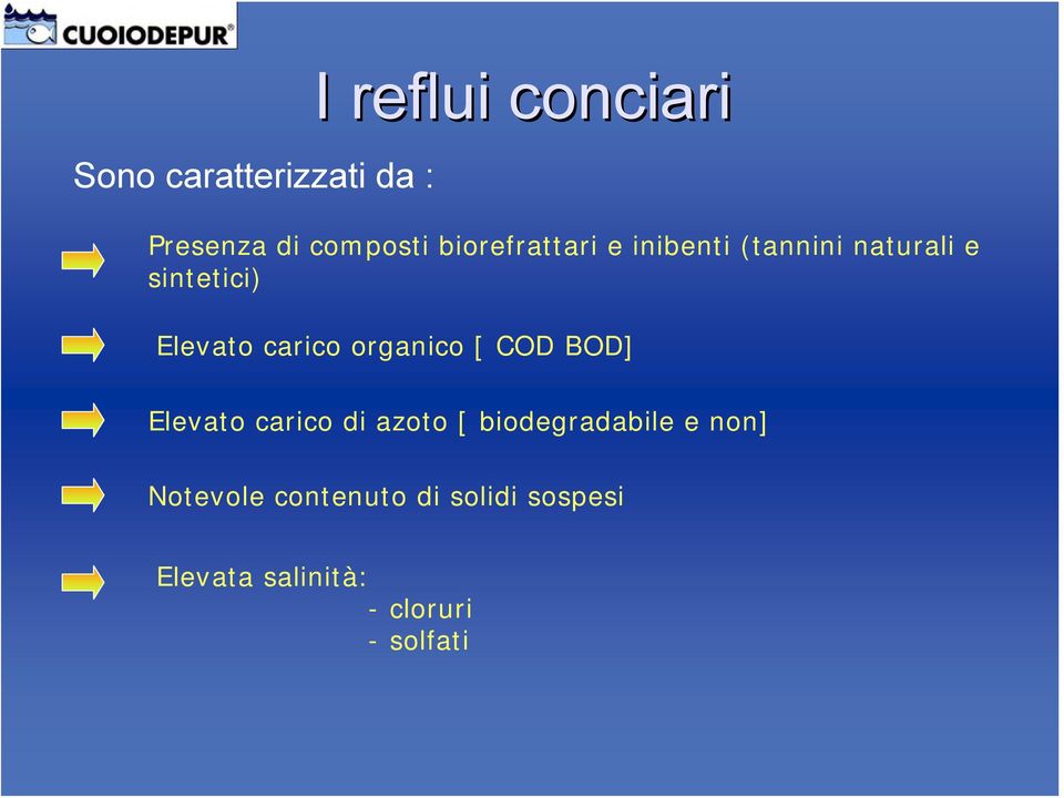 carico organico [ COD BOD] Elevato carico di azoto [ biodegradabile