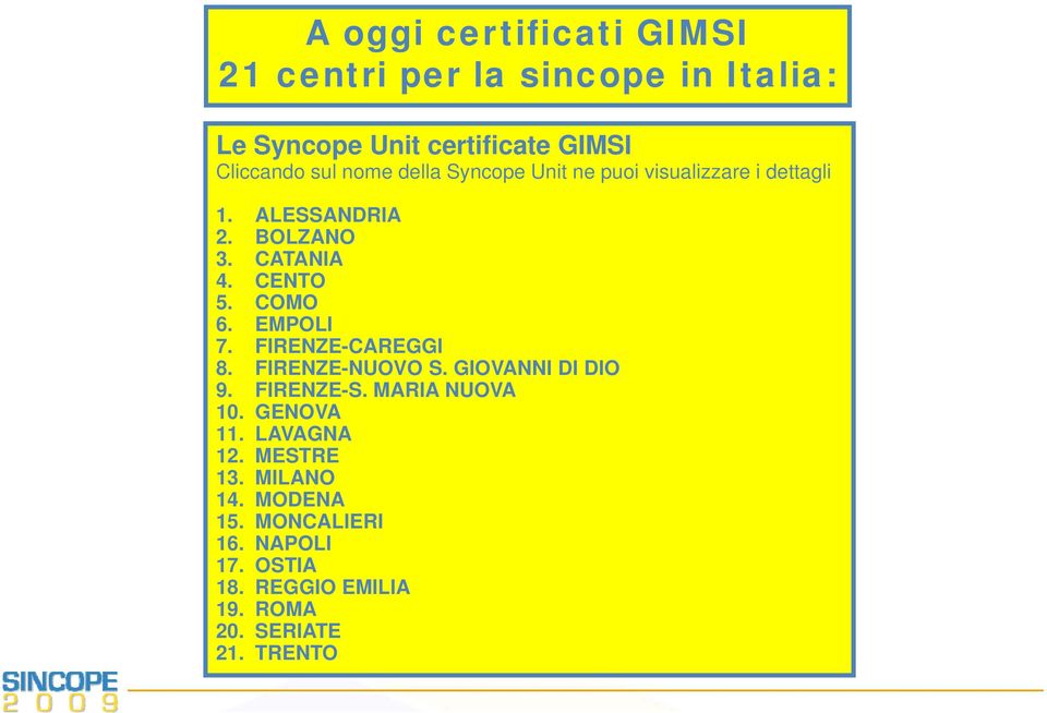 EMPOLI 7. FIRENZE-CAREGGI 8. FIRENZE-NUOVO S. GIOVANNI DI DIO 9. FIRENZE-S. MARIA NUOVA 10. GENOVA 11.