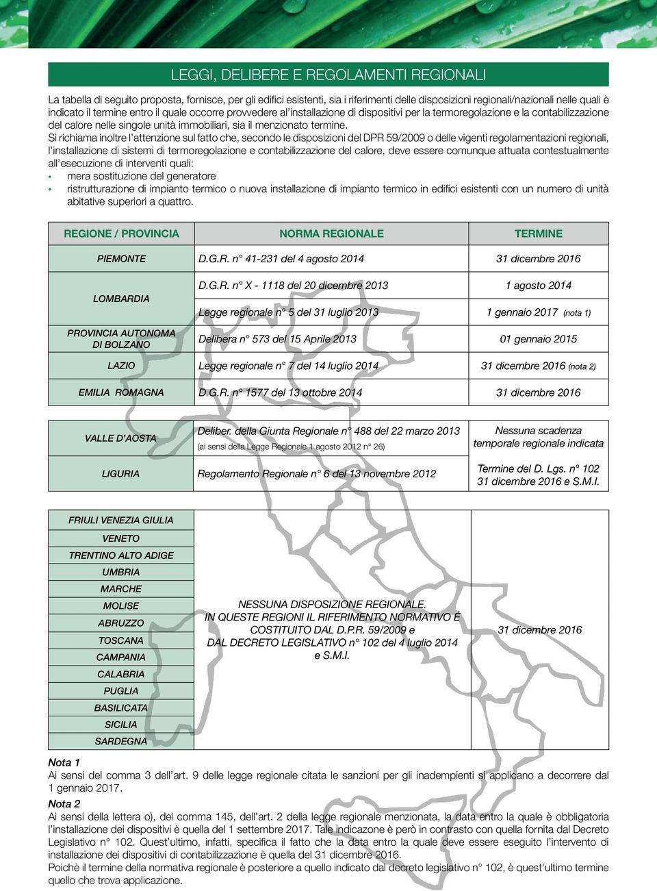 Si richiama inoltre l attenzione sul fatto che, secondo le disposizioni del DPR 59/2009 o delle vigenti regolamentazioni regionali, l installazione di sistemi di termoregolazione e contabilizzazione