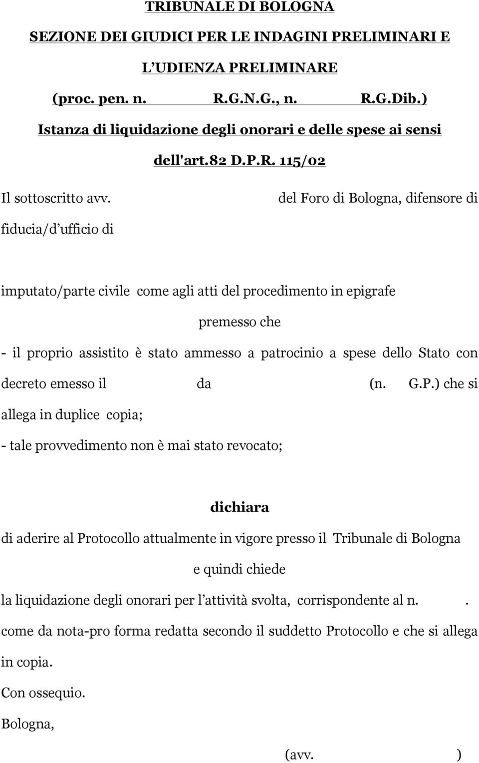 con decreto emesso il da (n. G.P.