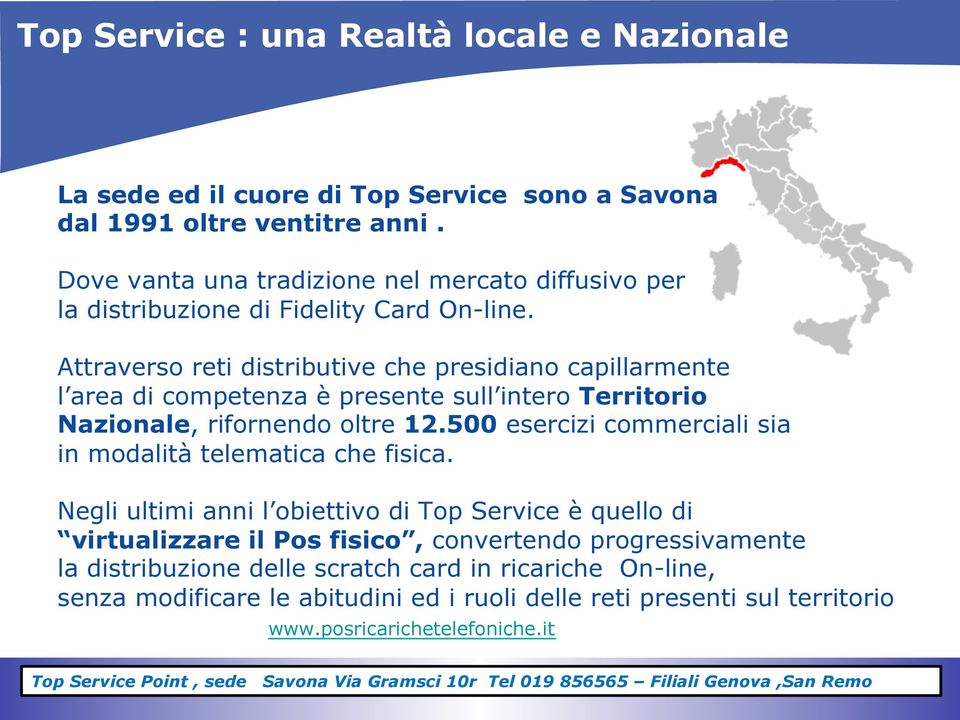 Attraverso reti distributive che presidiano capillarmente l area di competenza è presente sull intero Territorio Nazionale, rifornendo oltre 12.