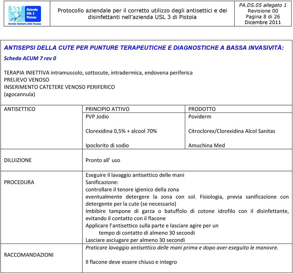 Alcol Sanitas Amuchina Med Pronto all uso Eseguire il lavaggio antisettico delle mani Sanificazione: controllare il tenore igienico della zona eventualmente detergere la zona con sol.