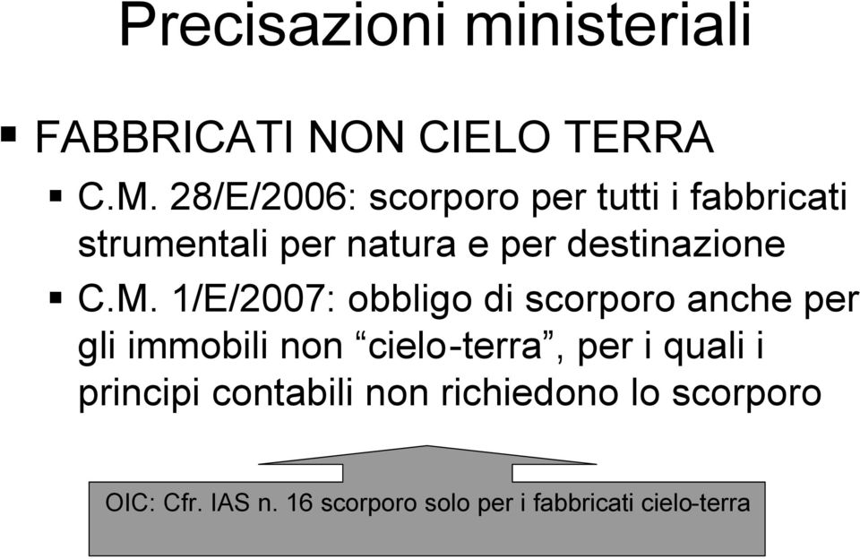 C.M. 1/E/2007: obbligo di scorporo anche per gli immobili non cielo-terra, per i