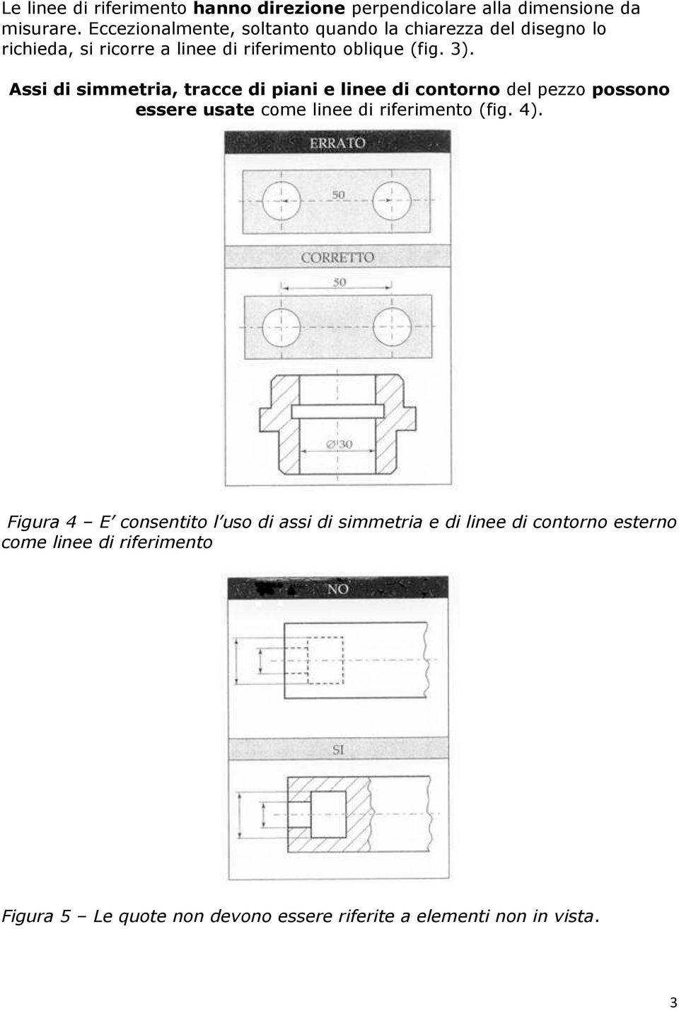Assi di simmetria, tracce di piani e linee di contorno del pezzo possono essere usate come linee di riferimento (fig. 4).