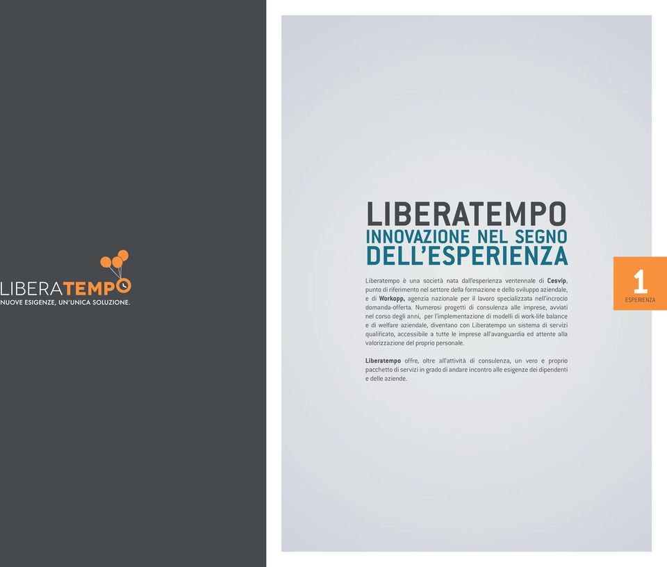 Numerosi progetti di consulenza alle imprese, avviati nel corso degli anni, per l implementazione di modelli di work-life balance e di welfare aziendale, diventano con Liberatempo un sistema di