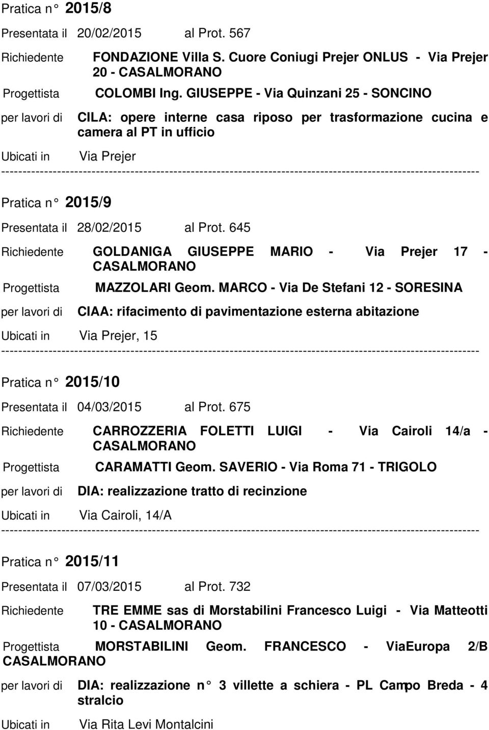 645 GOLDANIGA GIUSEPPE MARIO - Via Prejer 17 - MAZZOLARI Geom.