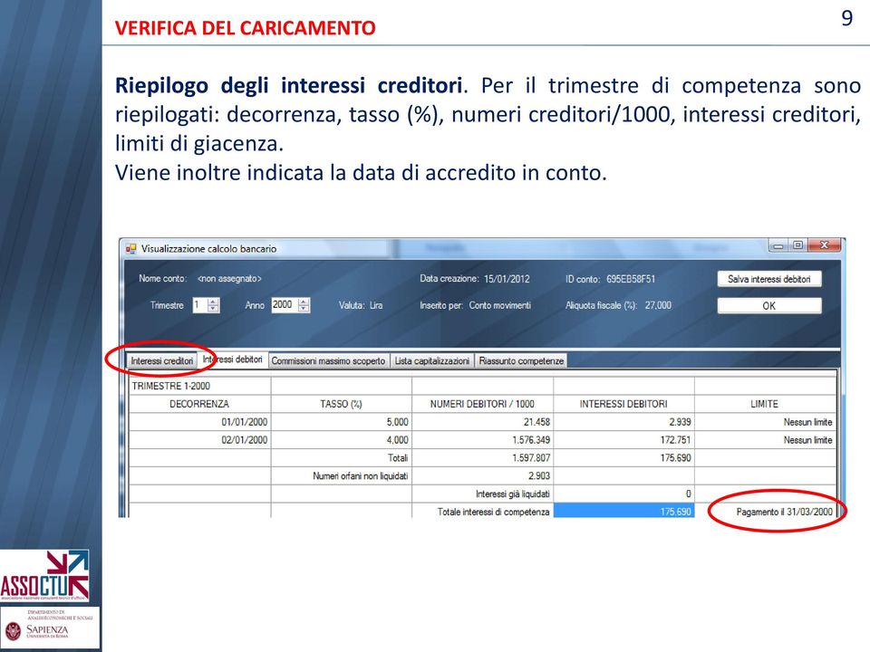 decorrenza, tasso (%), numeri creditori/1000, interessi