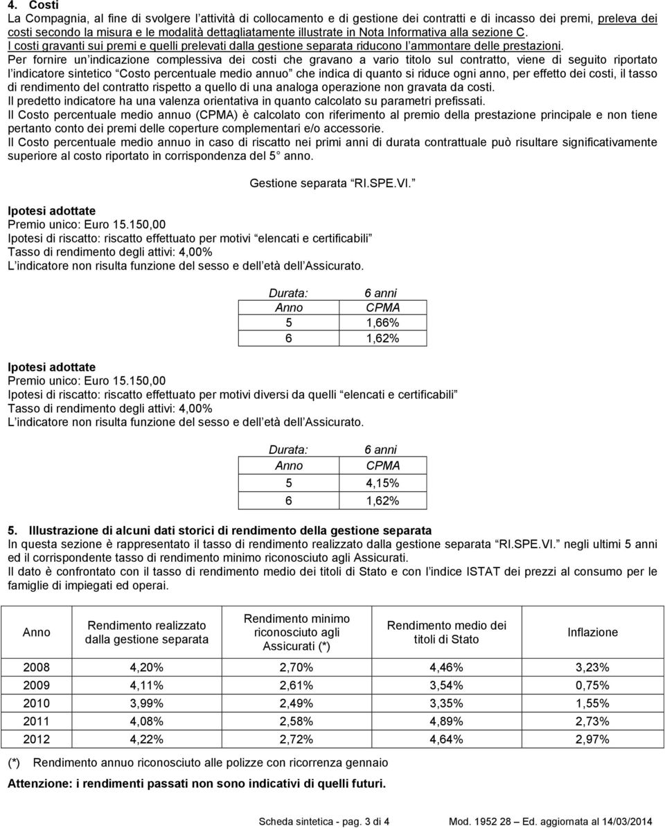 Per fornire un indicazione complessiva dei costi che gravano a vario titolo sul contratto, viene di seguito riportato l indicatore sintetico Costo percentuale medio annuo che indica di quanto si