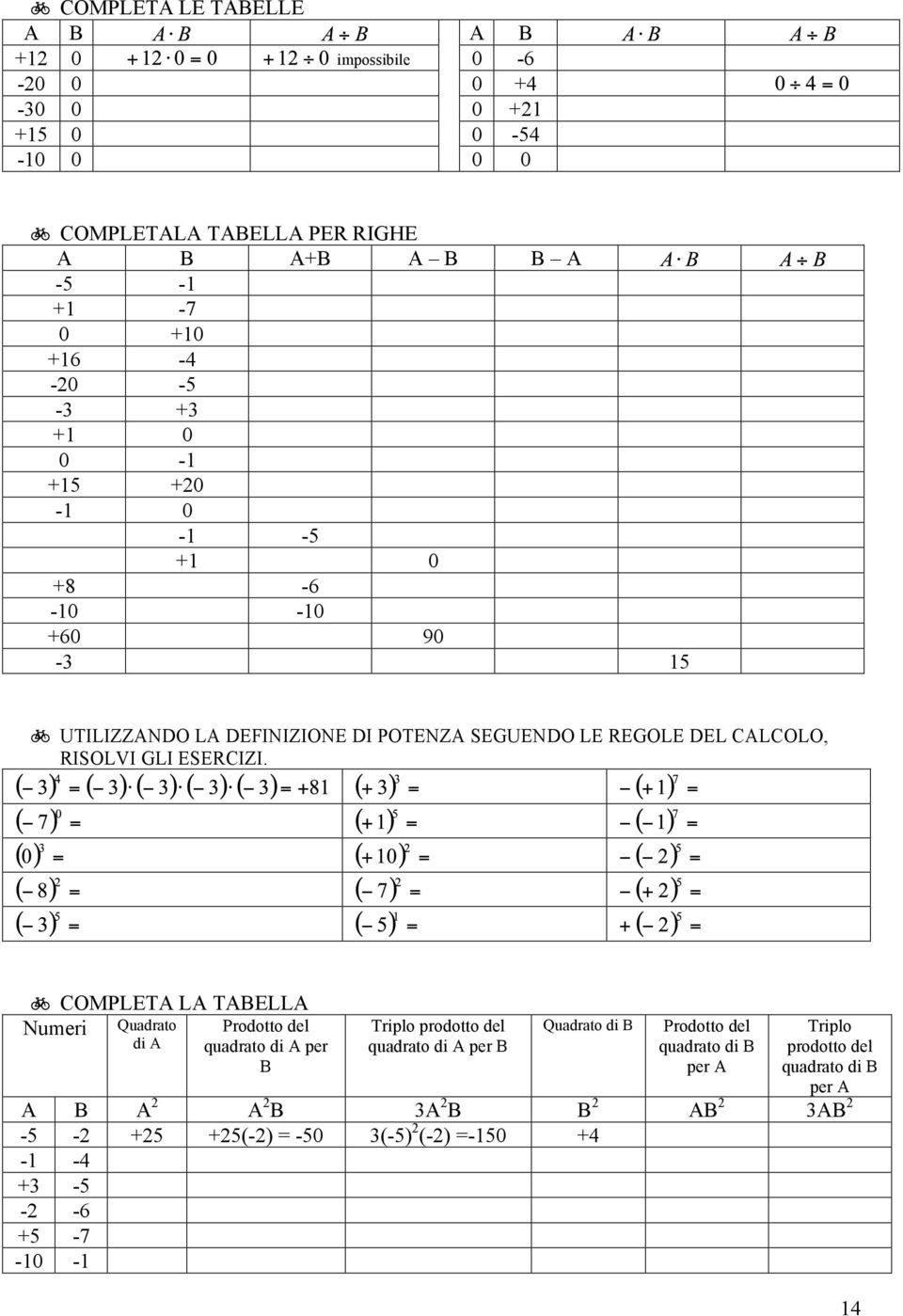 UTILIZZANDO LA DEFINIZIONE DI POTENZA SEGUENDO LE REGOLE DEL CALCOLO, RISOLVI GLI ESERCIZI.