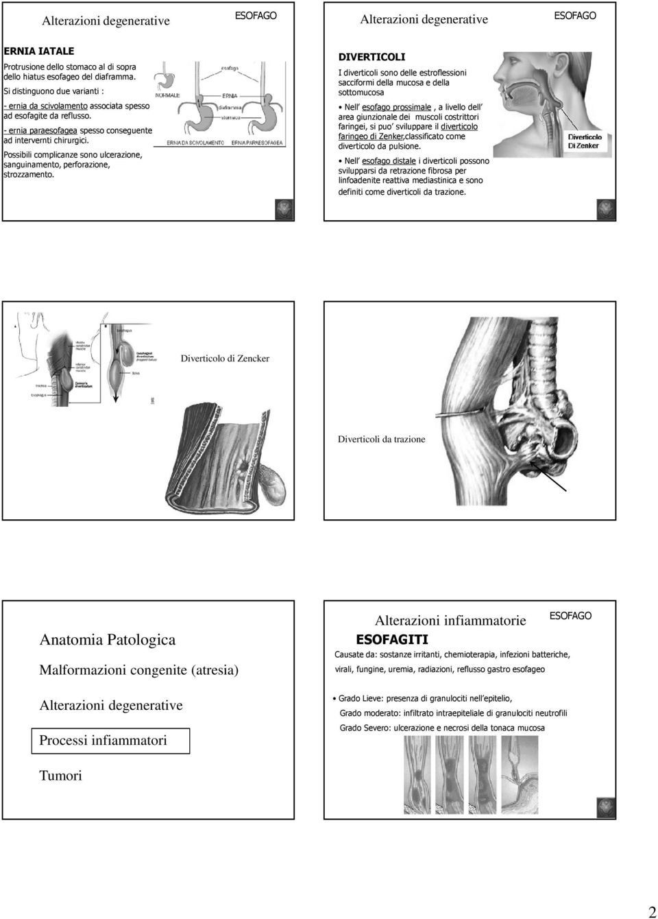 - ernia paraesofagea spesso conseguente ad intervernti chirurgici. Possibili complicanze sono ulcerazione, sanguinamento, perforazione, strozzamento.