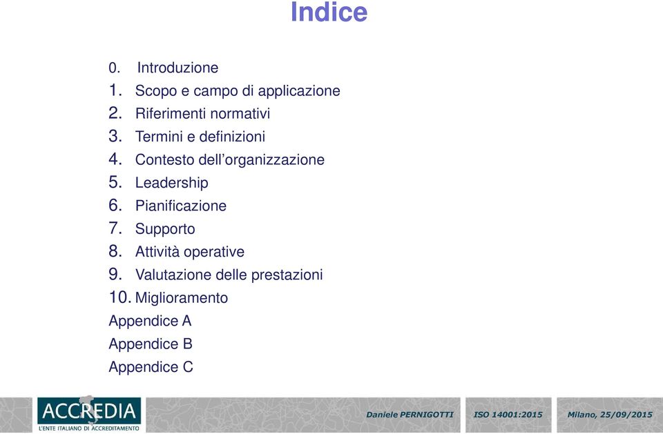 Contesto dell organizzazione 5. Leadership 6. Pianificazione 7.