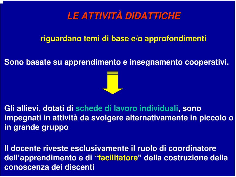 Gli allievi, dotati di schede di lavoro individuali, sono impegnati in attività da svolgere