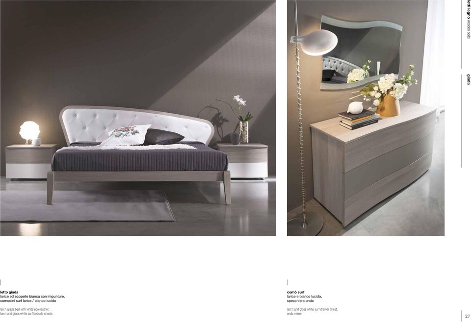 eco-leather, larch and gloss white surf bedside chests comò surf larice e